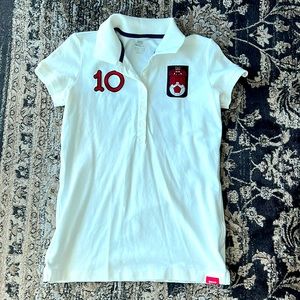 Nike size M James Jarvis collab England white polo with stitched numbers & patch